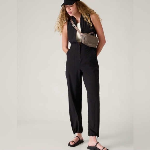 Athleta Brooklyn Black Utility Wide Leg Jogger Lounge Casual Dressy Jumpsuit New - Picture 4 of 16